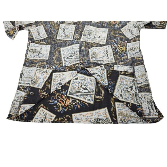 VTG Reyn Spooner Reverse Print Shirt AOP Men's Large Black Surfing Eddy Guitar - Picture 8 of 13